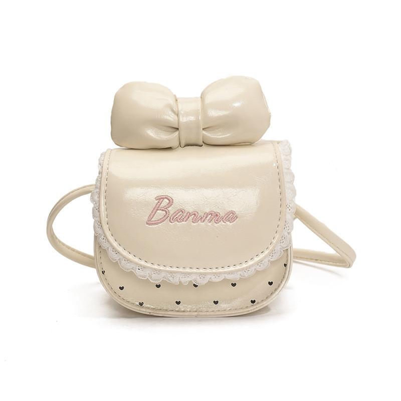 

Kids Mini Crossbody Bag Pu Leather Cute Bow Dot Geometric Pattern Girl Daily Use White Dots