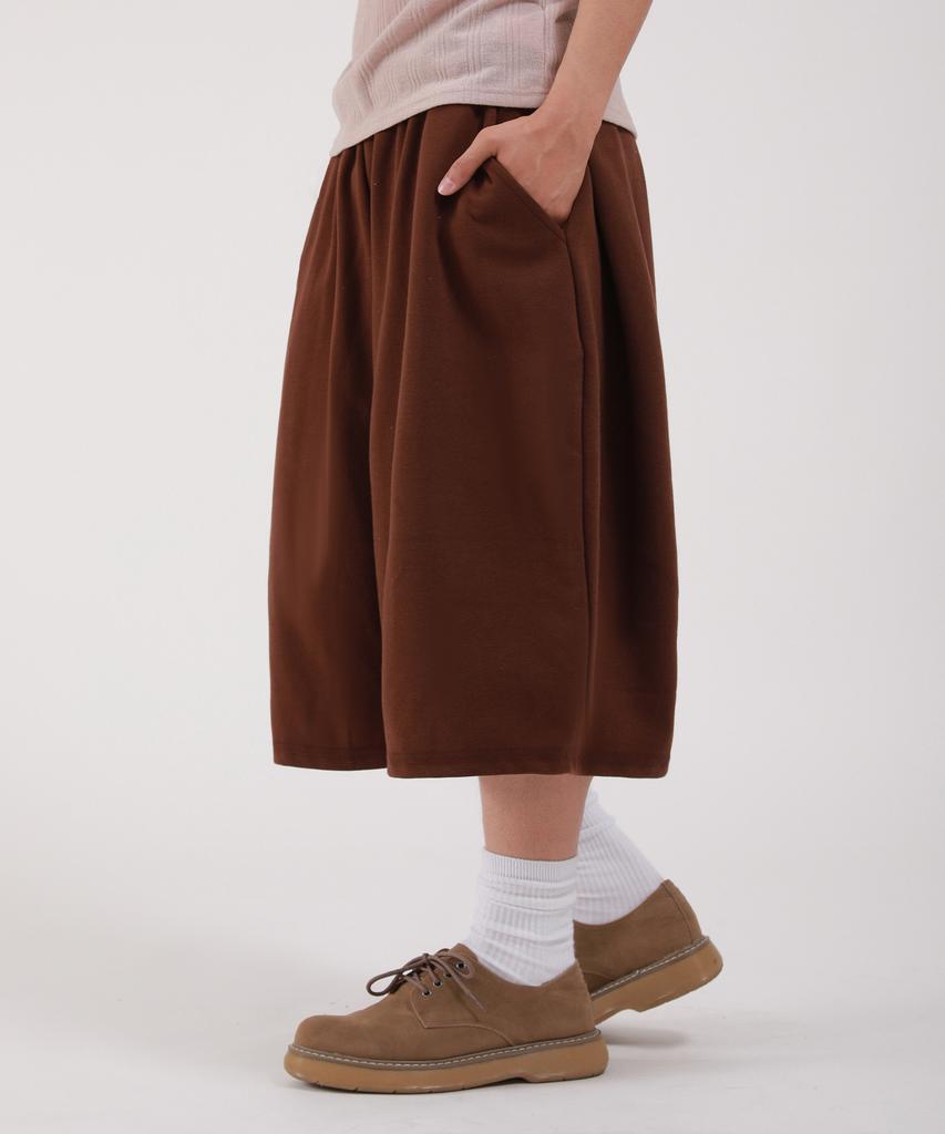 Dibellobeu Side Pintuck Cropped Wide Sweatpants_Brown