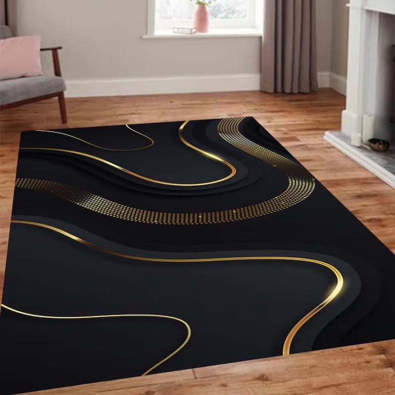Marmor Teppich Luxus Schwarz und Gold Abstrakt Läufer Moderner Geometrischer Wohnzimmer Teppich Schlanke Fußmatte Minimalistische Heimdekoration