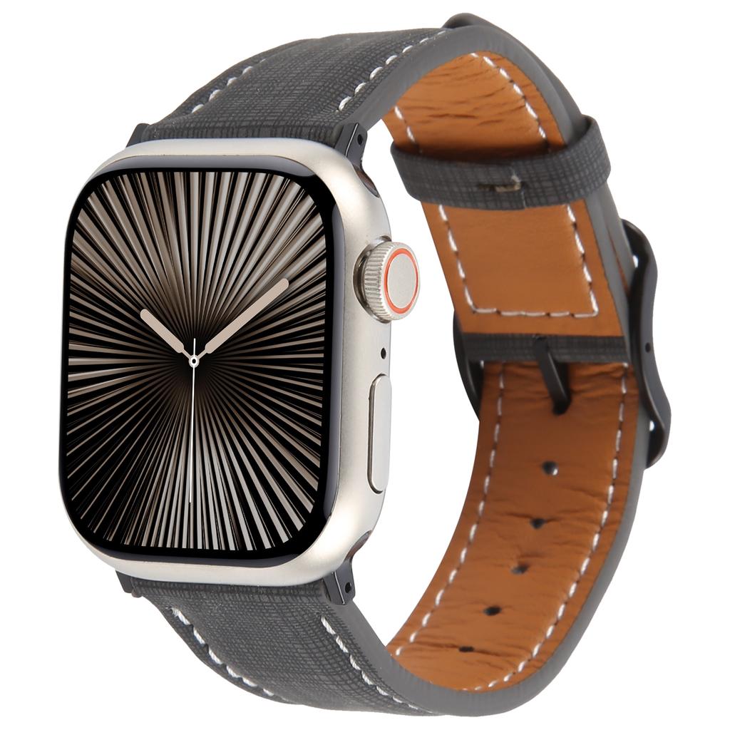 Watch Band For Apple Watch Series 10 Ultra 9 8 7 SE 6 5 4 3 2 1 46mm 49mm 45mm 44mm 42mm Checkered Pattern Day-Shaped Buckle Leather Strap
