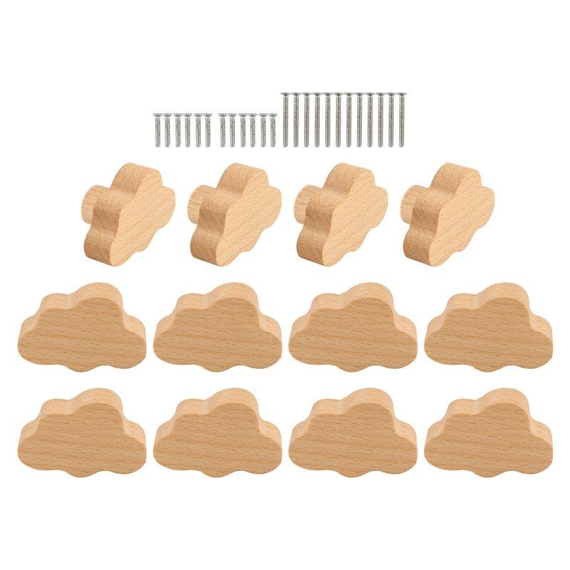 

ABUL-12 Piece Durable Beech Wood Drawer Knobs Cloud-Shaped Wooden Dresser Pulls Boho Dresser Knobs Wood Color For Cabinets, Furn