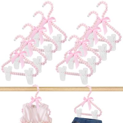 8Pcs Pearl Hanger with Clip Bow Tie Beads Kids Clothes Hanger Dress Wardrobe Closet Storage Dry Rack for Toddler Baby Girl Boy