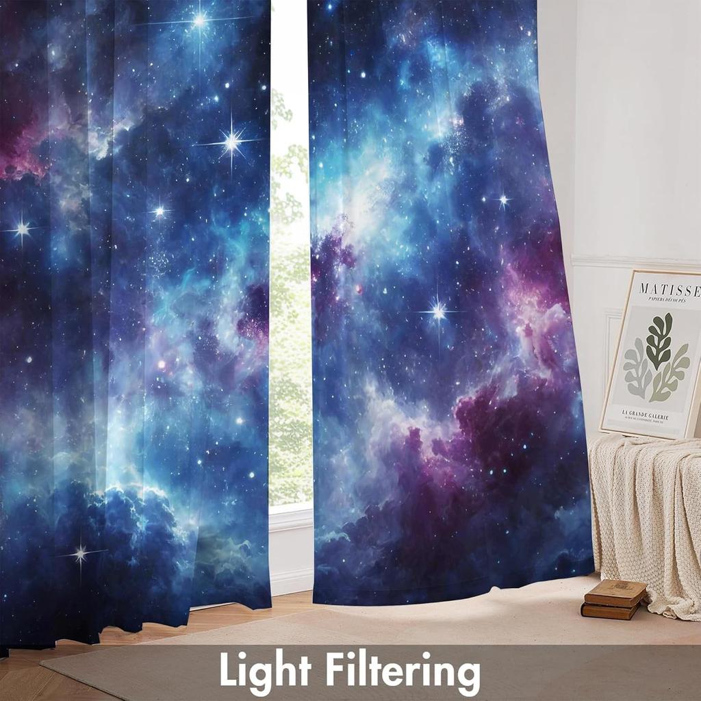 Abstract Galaxy Curtains Space Universe Nebula Night Starry Decor for Baby Room Bedroom Nursery Home Decorations with Rod Pocket
