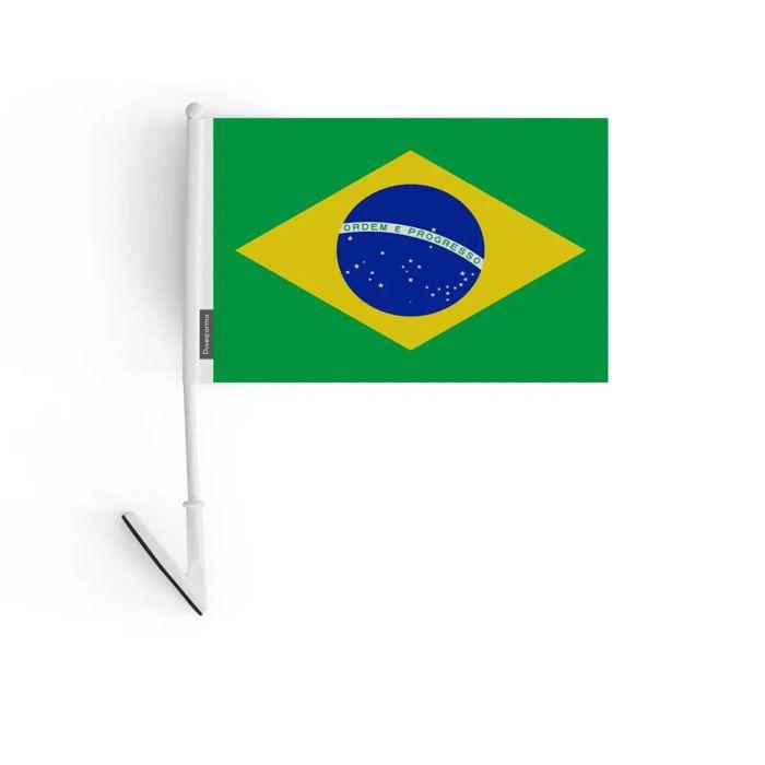 Drapeau Adhésif - Brésil - 14 X 21 Cm - Polyester Résistant - Léger - Recto/verso