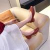 Leather 3.5cm thick heel middle heel single shoes women's spring and autumn new French square head professional work non-grinding feet grandma shoes
