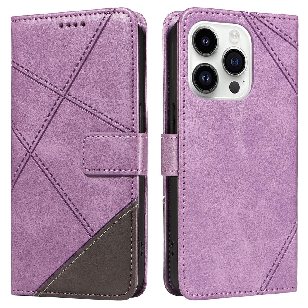 For iPhone 14 Pro Case PU Leather Geometric Lines Wallet Phone Cover Bookstyle Folding Stand