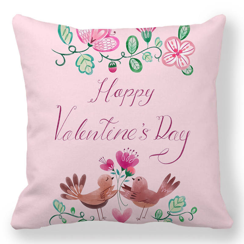 Creative Valentine's Day Happy Letters Digital printing short plush pillow covers for car sofa office cushion cover home goods