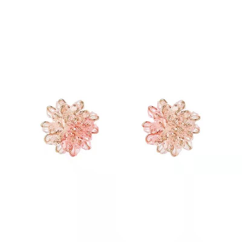 S925 Silver Crystal Flower Stud Earrings - Korean Style Fairy Design for Women's Trendy Temperament.