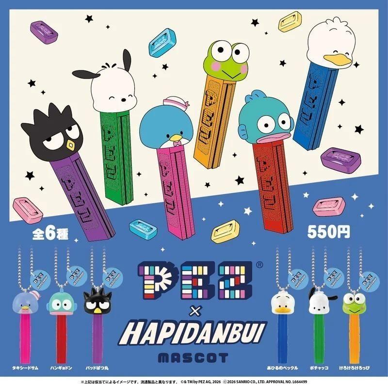 Sanrio PEZ x Hapidanbui Mascot 6 Types Complete Set Gacha Capsule toys