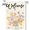 Spring Garden Decor Double-Sided Flag for Porch 12x18 Inch Fade-Resistant Floral Butterfly Welcome Print Decorative Outdoor Yard Patio Mailbox