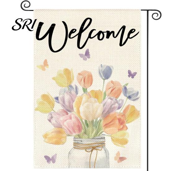 Spring Garden Decor Double-Sided Flag for Porch 12x18 Inch Fade-Resistant Floral Butterfly Welcome Print Decorative Outdoor Yard Patio Mailbox