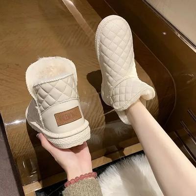 Moda Stivali da Neve da Donna Pelle Bianco Punta Rotonda Scarpe da Donna Eleganti con Tacco Basso Stivaletti alla Caviglia da Lavoro Moda 2024 Agnello Caldi
