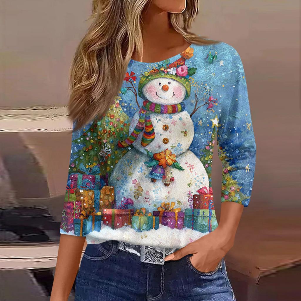 3/4 Sleeve Shirts For Women Print Graphic Tees Blouses Casual Plus Size Basic Tops Pullover