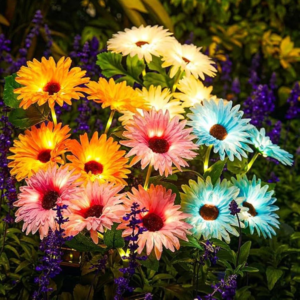 Solar Powered Daisy Flower Garden Lights Outdoor Waterproof Landscape Lawn Decorative Lighting with Stake for Yard Patio Pathway