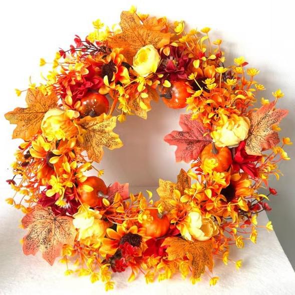 Autumn Harvest Wreath: Halloween Pumpkin & Berry Door Hanging for Thanksgiving