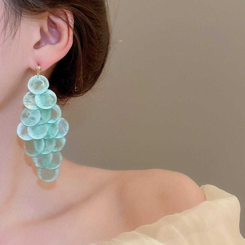 Round Shell Tassel Round Dangle Earrings Vacation Style Drop Earring Women's Earrings Women
