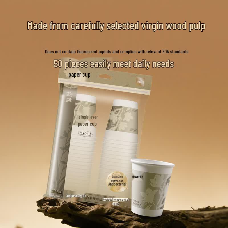 Deli 280ml Disposable Antibacterial Paper Cups (50 Count)