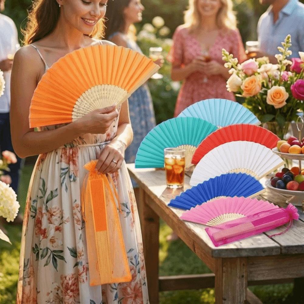 Cooling Tool Silk Hand Fan Chinese Style Hand Held Fan Fashionable Bamboo Hand Fan Wedding Favors