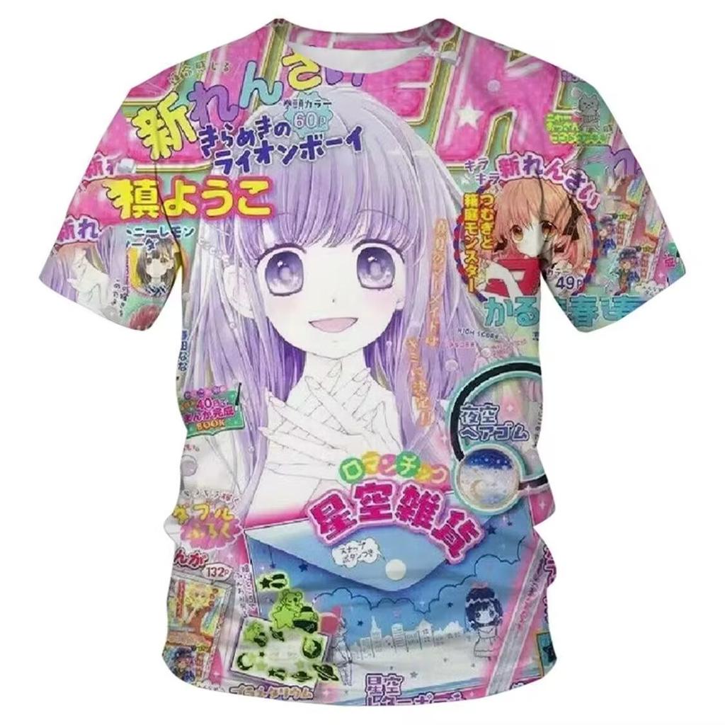 New summer style Japanese retro cartoon animation cute cover print T-shirt for men and women