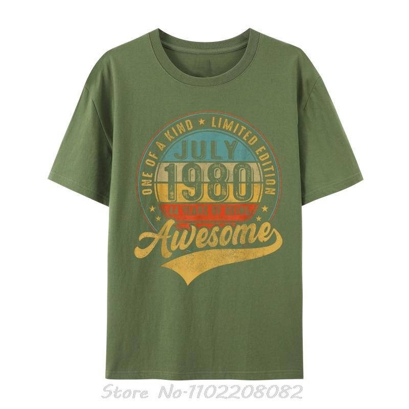 Retro Made In 1980 July Limited Edition Tees Birthday Unique Tshirt Fitness Tshirt Fashion Casual Streetwear Cotton T Shirt Top