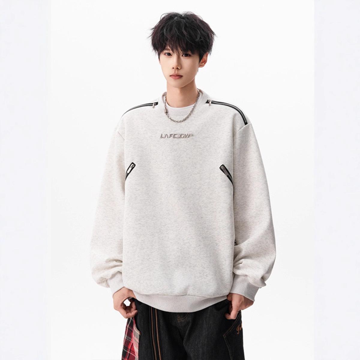 

Zipper Heavy Crew Neck Sweater Gentlemen s New Autumn High Street Design Loose Top High Quality Durable Construction Practical Daily Use M серый