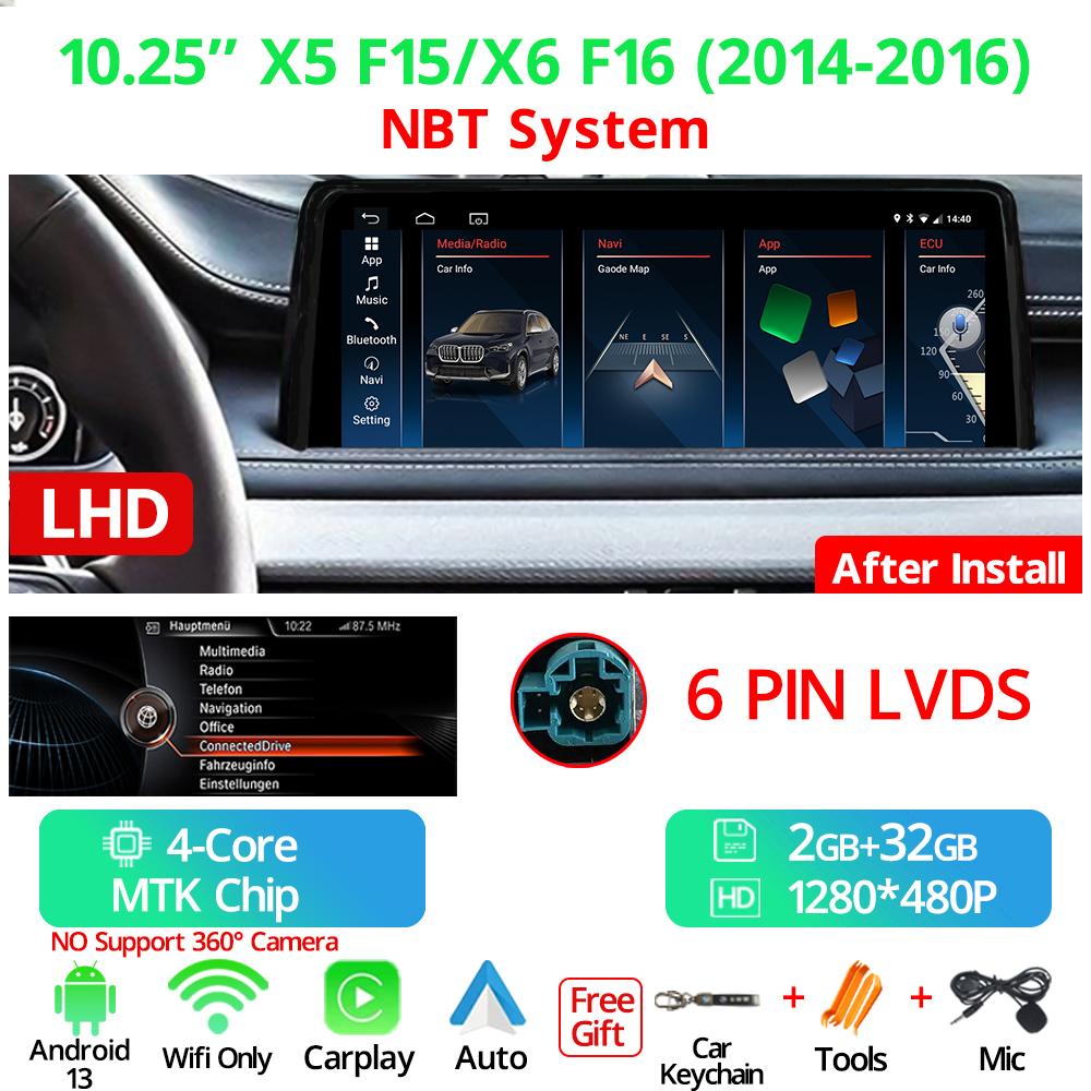 

10,25-дюймовый беспроводной Carplay автомобильный радиоприемник для BMW X5 F15 X6 F16 LHD 2014-2016 NBT система Android 13 GPS мультимедийный видеоплеер FM BT белый
