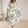 Women Plus Size Sleeveless Two Piece Midi Dress Set Tie Front V Neck 3 4 Sleeve Hiking Print White