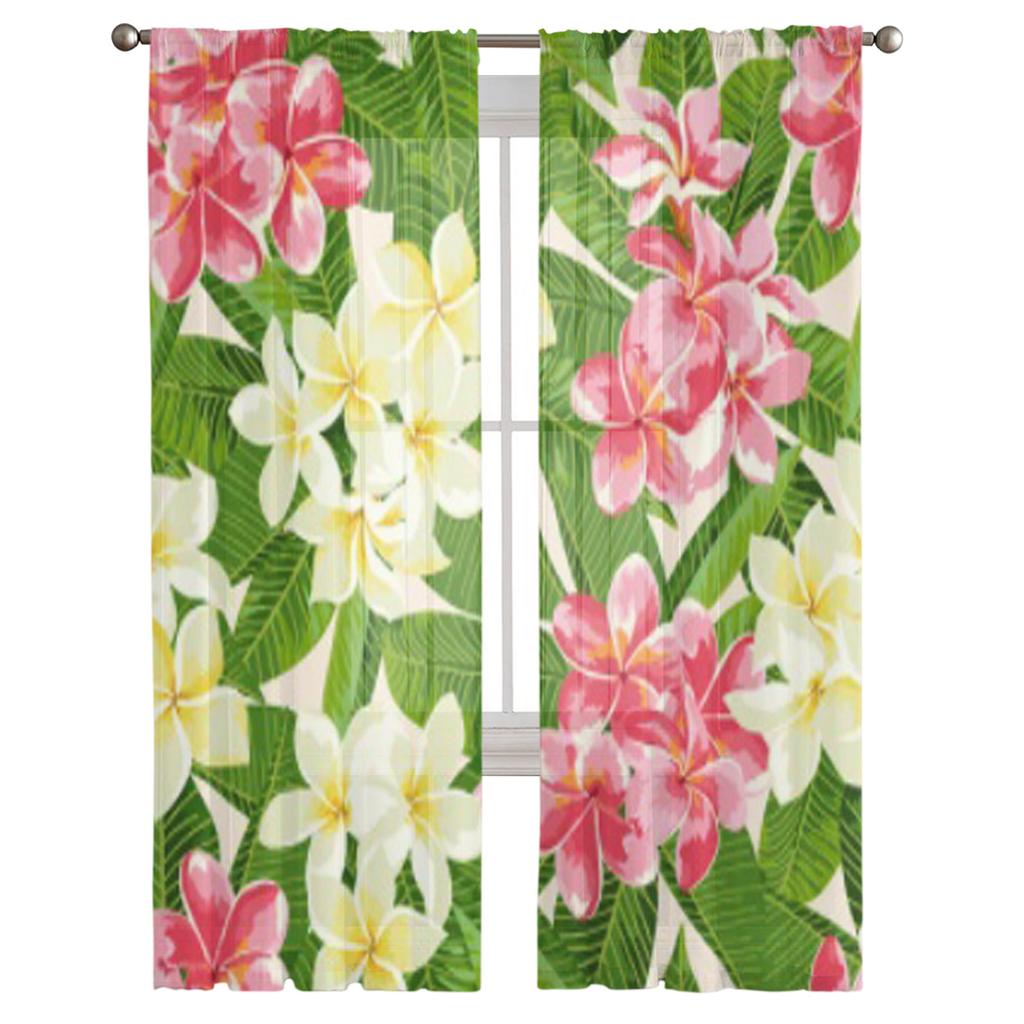 Exotic Tropical Plant Flower Sheer Curtain For Living Room Bedroom Voile Curtains For Window Organza Curtains Party Tulle Drapes