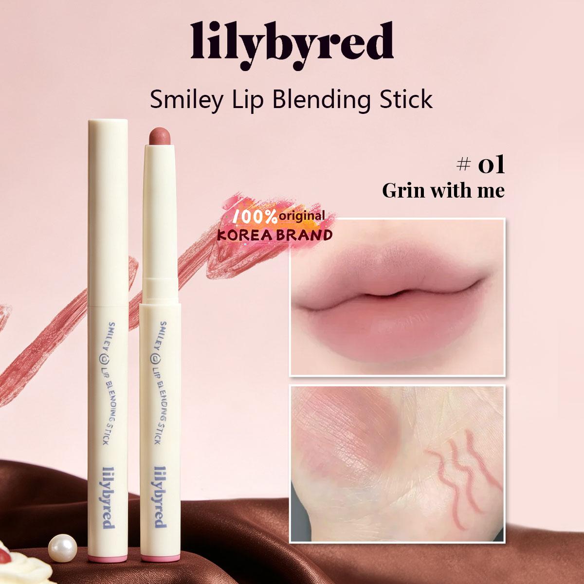 lilybyred Smiley Lip Blending Stick, Odstíny 01-04, Krémová textura, Snadné rozmazávání, Tvarování kontur rtů K‑Beauty, Korejská kosmetika, Korejský make-up 01 Grin with me