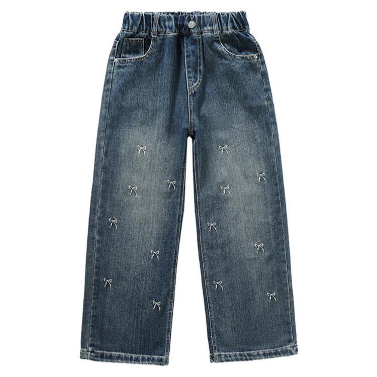 Blugi de fete Primăvară și Toamnă Pantaloni cu picior drept Pantaloni la modă și stilați cu picior lat Pantaloni largi de fete