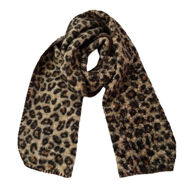

Winter Leopard Print Scarf Warm Lightweight Polyester Neckerchief Unisex Accessory For Cold Weather Warmth верблюд