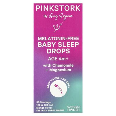 Cigüeña Rosa, Gotas para Dormir Bebé, 4+ Meses, Mango, 30ml (1 onza líquida)