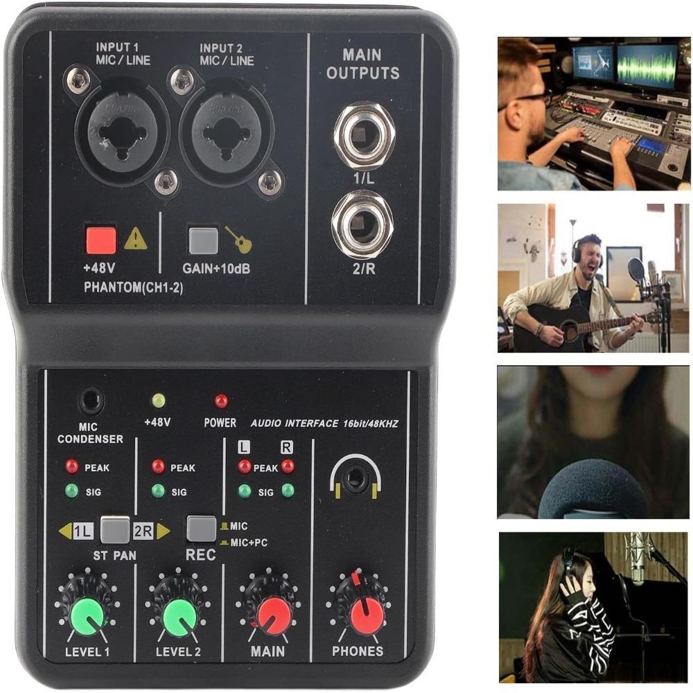 USB Interface Audio Mixer Console 2 Channels USB Sound Card Sound Mixing Board  Music Production