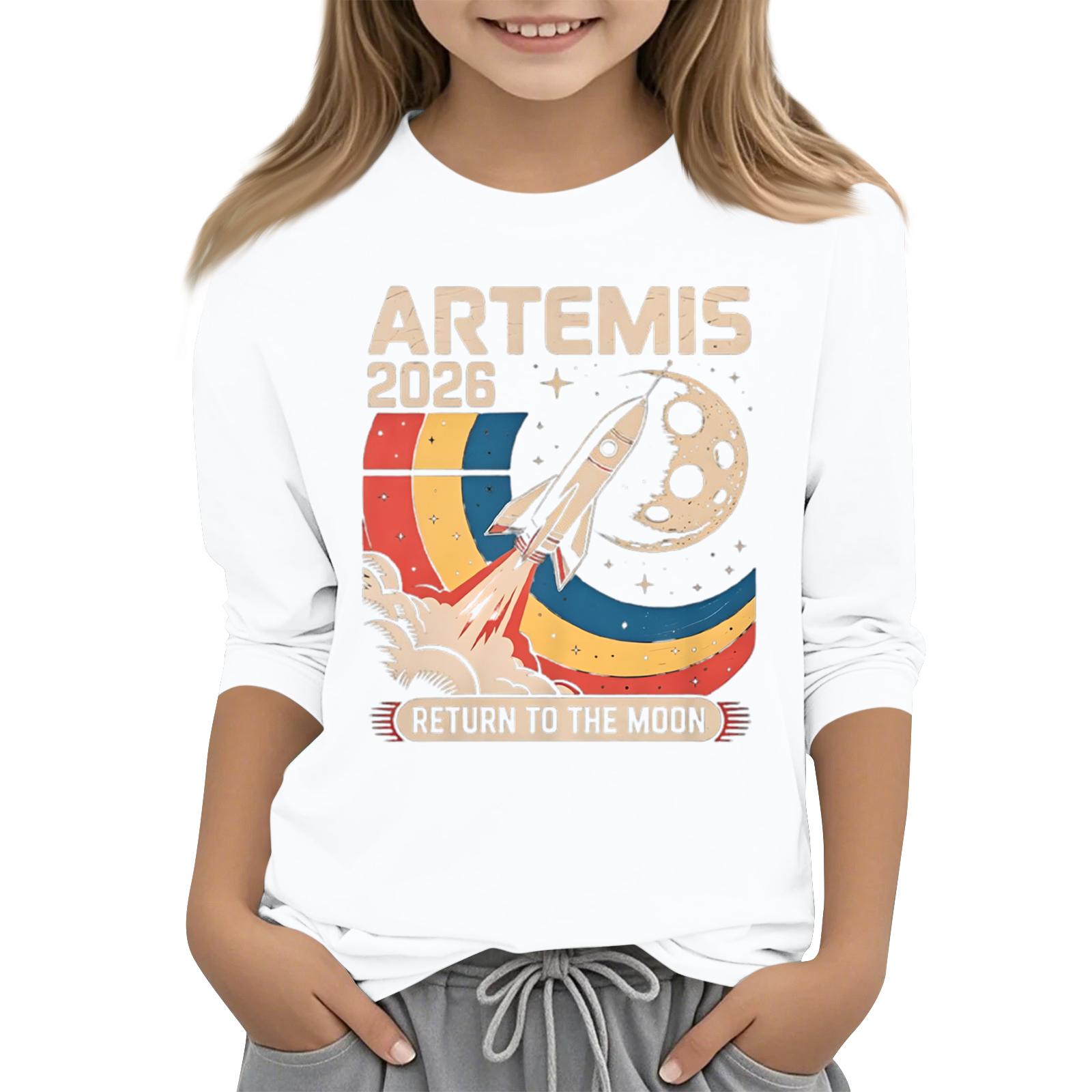 

Kids Crew Neck Three Quarter Sleeve Casual T Shirt Space Rocket Print Graphic Tee Comfortable Fit Lightweight Fabric 110 білий