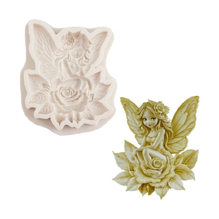 

Flexible Rose Butterfly Fairies Silicone Fondant Mold for Epoxy Resin Crafting Baking Candle Making and Cake Decorations білий