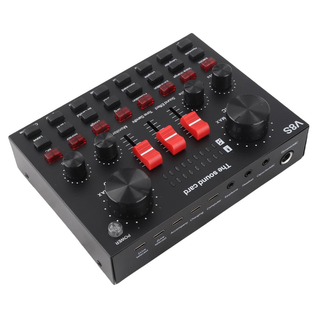 Live Sound Card 8 Modes Voice Changer Sound Mixer Board with 16 Sound Effects for Karaoke Live Streaming