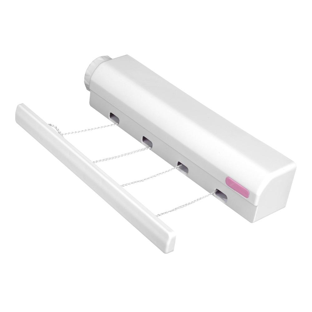 White Retractable Clothesline Punch Installation Laundry Drying Line Balcony Bathroom Laundry Room