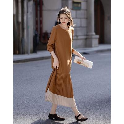 Dermana Elegantes Herbst-Falten-Chiffon-A-Linien-Kleid