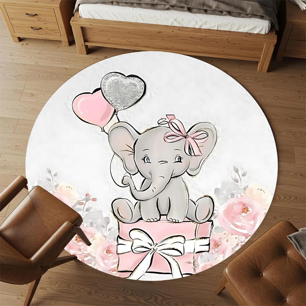 1pc Elephant, Flowers Round Chair Mat Area Rug - Non-Slip, Floor Mat for Office, Bedroom, and Indoor Decor C1125302