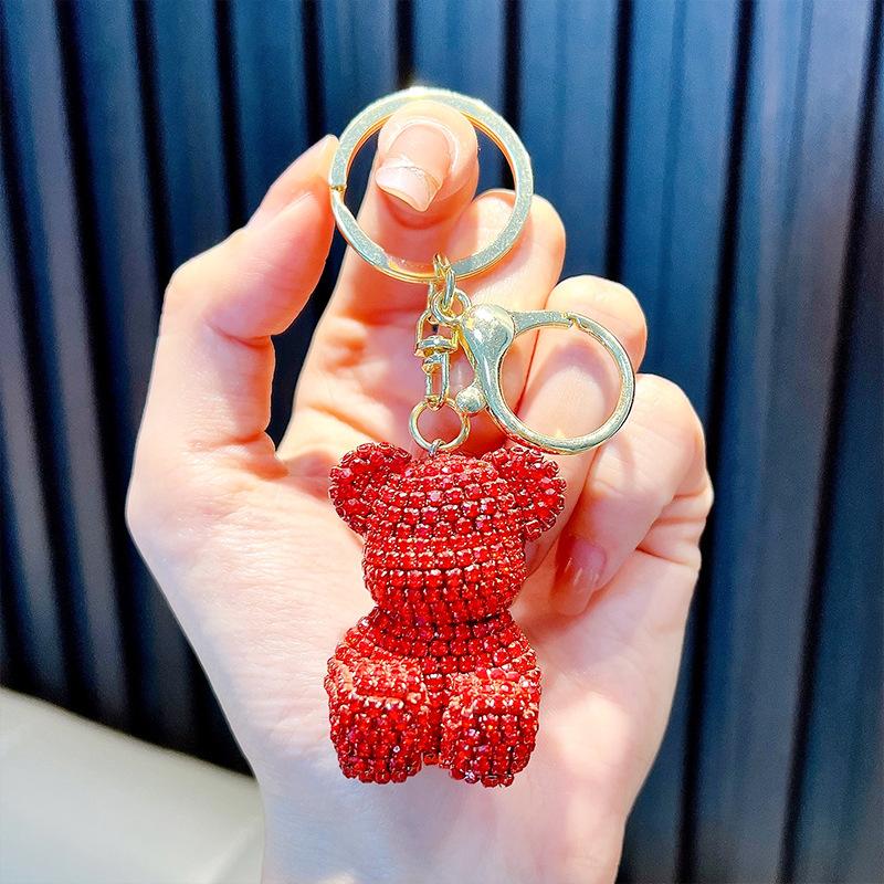 Christmas Valentine's Day Full Diamond Riding Bear Car Keychain Female Bag Pendant Exquisite Water Diamond Keychain Small Gift
