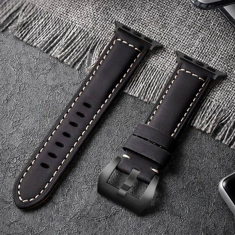 For Apple Watch Band High Quality Leather Strap Men for Series 9 7 8 6 5 SE Ultra 2 49mm 44mm 40mm Watch Bands 45mm 41mm 38 42mm