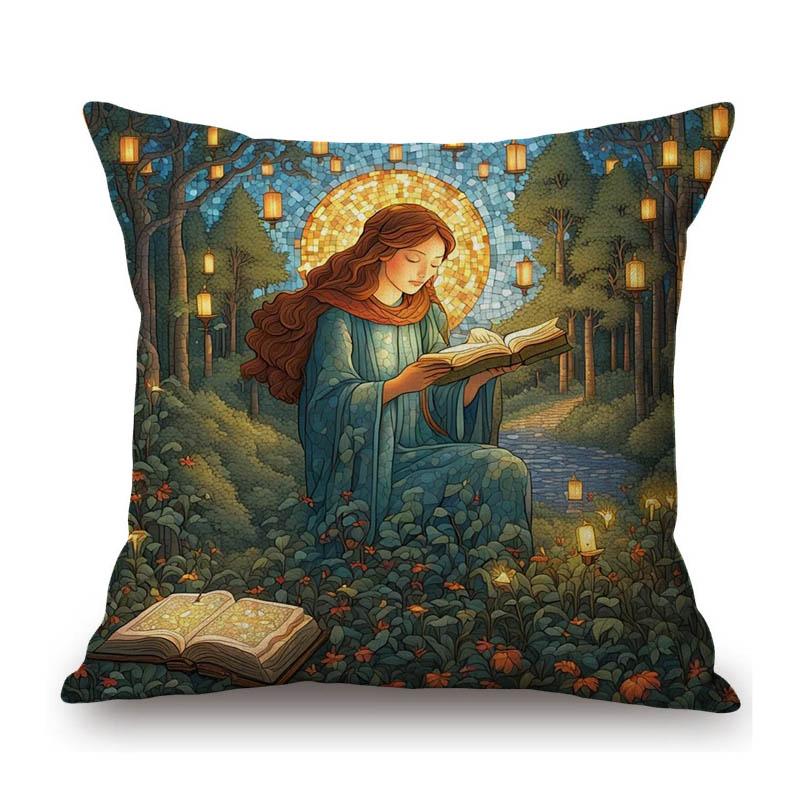 Renaissance Retro William Morris Style Beautiful Lady Girl Flower Floral Classic Home Decoration Sofa Pillow Case Cushion Cover
