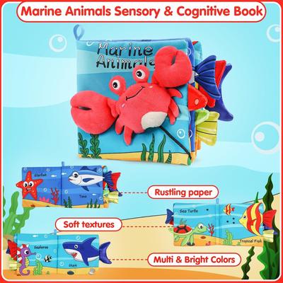 Baby Soft Books Toys Crinkle Cloth Book Marine Animal Tails for Infant Baby Early Development Interactive Stroller Soft Toys