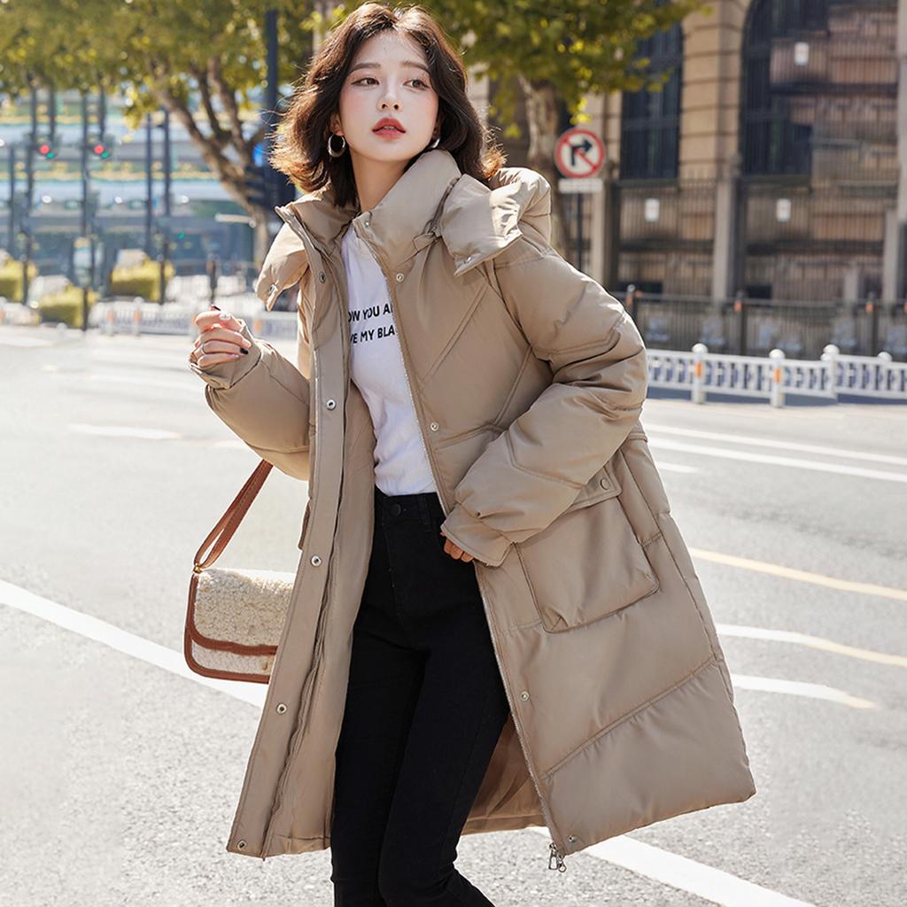 Zimní dámský kabát Zesílený Vatovaný Umělá kožešina Dlouhý rukáv Zapínání na zip Bavlna Dámský Péřový kabát Slim střih Střední délka Kapsy Bunda