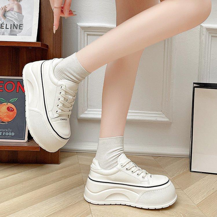 European Leather Muffin Thick Baseplate Shoes Women's 2025 Summer New Little White Shoes Breathable Versatile Height Increase Casual Shoes