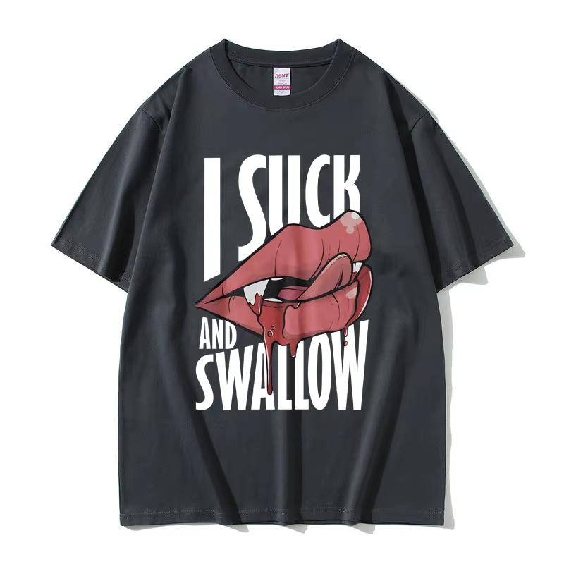 Funny I Suck and Swallow Tshirt Vintage Vampire Graphic Print T Shirts Men Women Casual Oversized Tshirt Halloween Short Sleeve