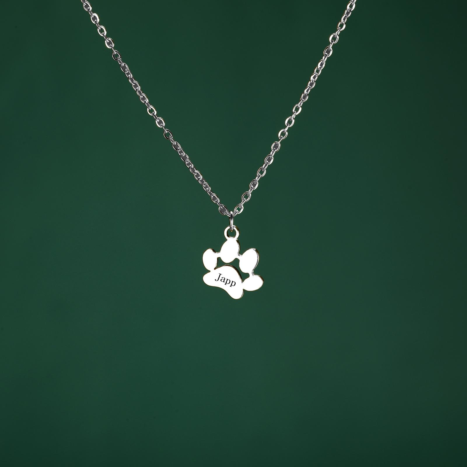 

Lemegeton Dog Cat Paw Custom Name Necklace Stainless Steel Personalized Pet Memorial Jewelry Neck Chain Child Women Accessories No Engrave Name