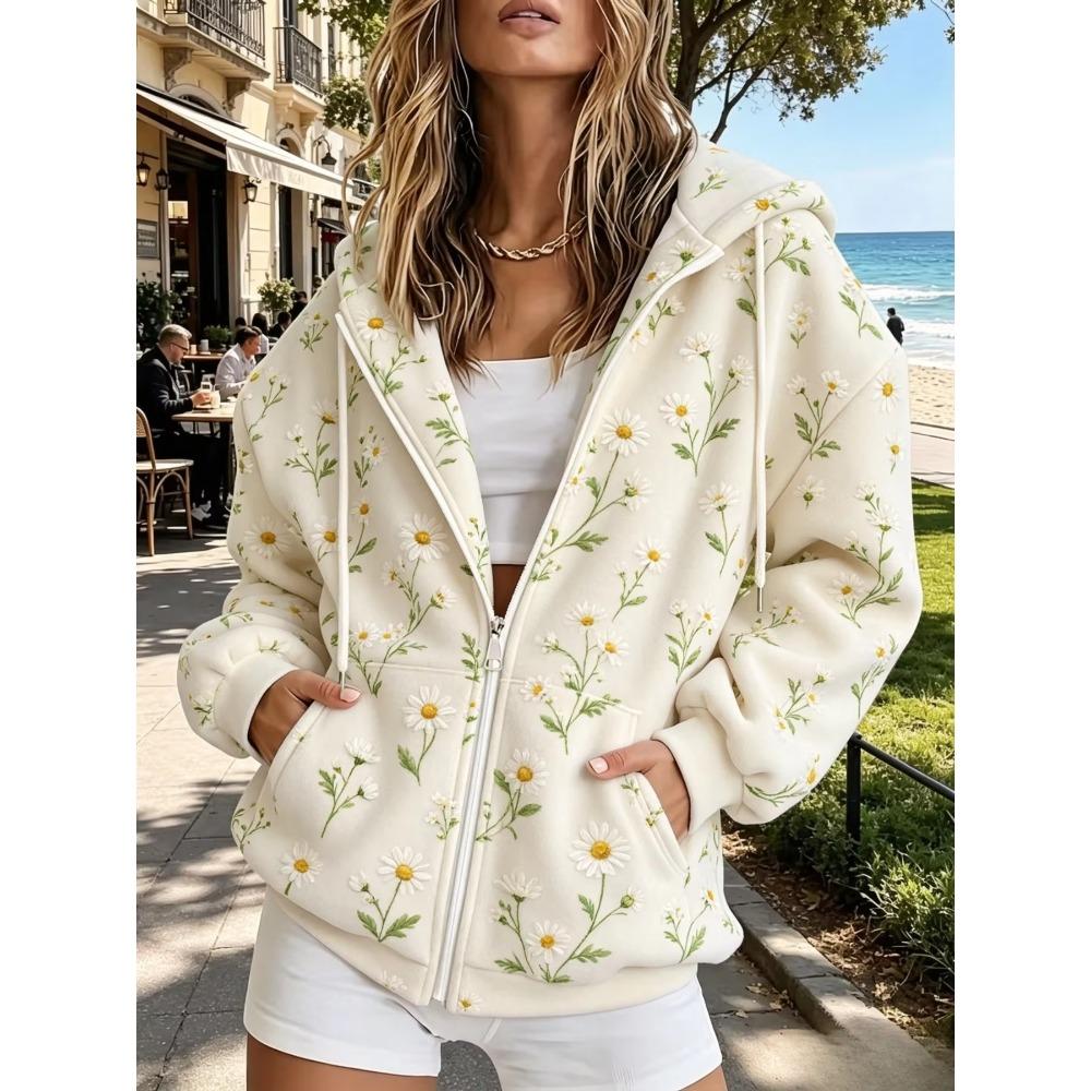 2026 Autumn/Winter New Style Women's Zippered Hooded Sweatshirt Versatile Fashionable Casual 3D Pattern Print