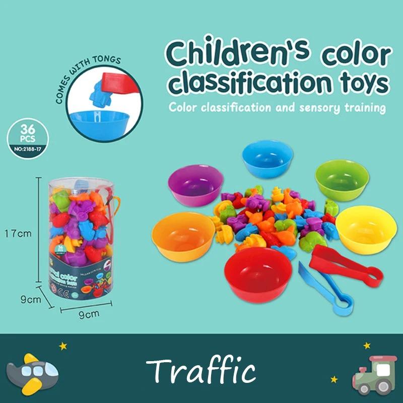Montessori Fabric Rainbow Counting Bear Math Playthings Animal Dinosaur Colour Sorting Matching Activity Children Instructive Sensory Toy