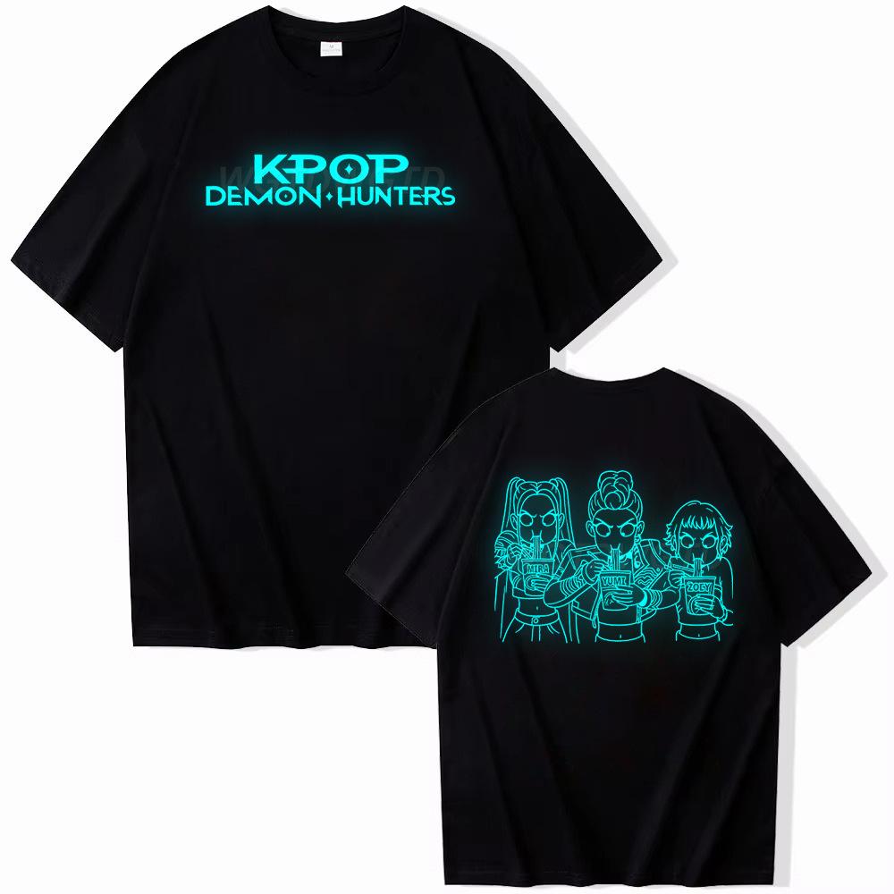 T-shirt da donna KPop Demon Hunters Witch Hunter Scollo a girocollo Manica corta Top ampio Maglietta in cotone